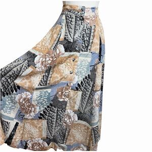 Vintage 90s Button Front Maxi Skirt Floral Patchwork Stretchy Waist Boho M L
